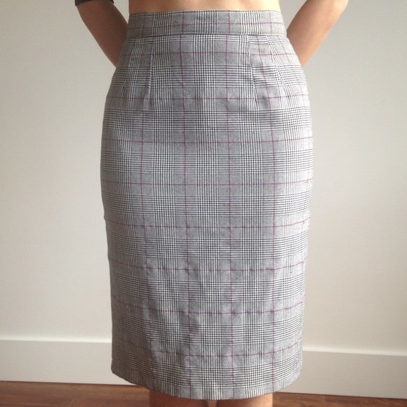 Evidence - Grey Plaid Houndstooth High Waisted Pencil Skirt - Picture 3 of 14